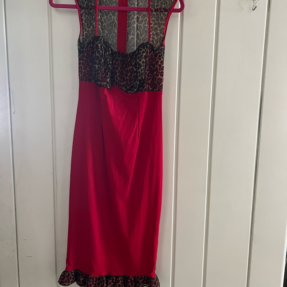 Pinup Couture Micheline dress in red and leopard size Large